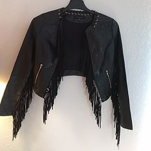 faux leather fringe jacket